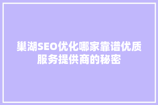 巢湖SEO优化哪家靠谱优质服务提供商的秘密