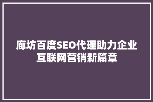 廊坊百度SEO代理助力企业互联网营销新篇章