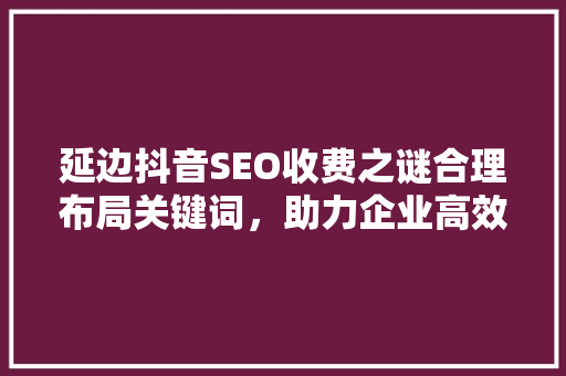 延边抖音SEO收费之谜合理布局关键词，助力企业高效营销