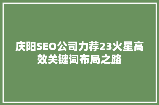 庆阳SEO公司力荐23火星高效关键词布局之路