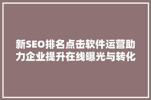 新SEO排名点击软件运营助力企业提升在线曝光与转化