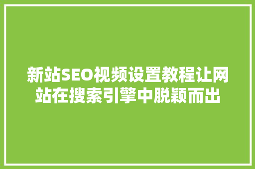 新站SEO视频设置教程让网站在搜索引擎中脱颖而出