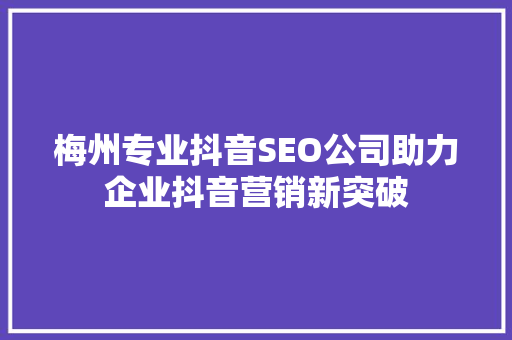 梅州专业抖音SEO公司助力企业抖音营销新突破