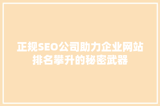 正规SEO公司助力企业网站排名攀升的秘密武器