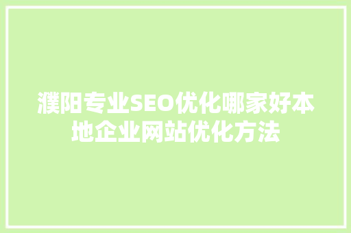 濮阳专业SEO优化哪家好本地企业网站优化方法
