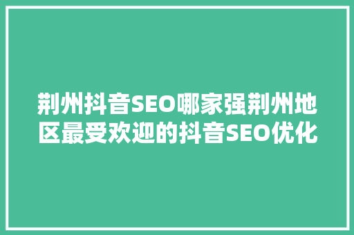 荆州抖音SEO哪家强荆州地区最受欢迎的抖音SEO优化机构