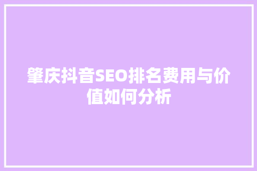 肇庆抖音SEO排名费用与价值如何分析