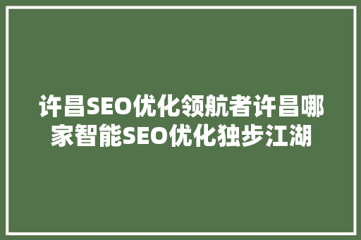许昌SEO优化领航者许昌哪家智能SEO优化独步江湖
