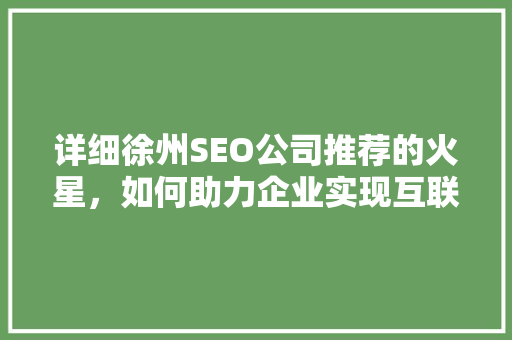 详细徐州SEO公司推荐的火星，如何助力企业实现互联网营销突破