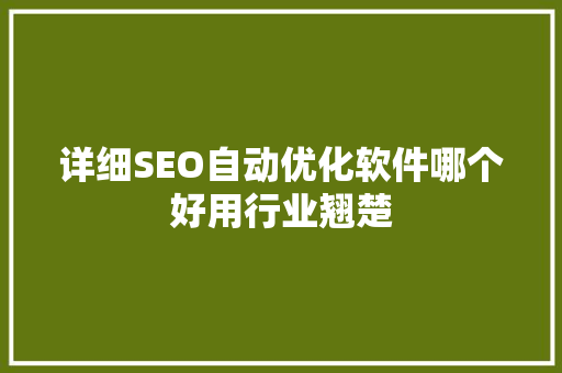 详细SEO自动优化软件哪个好用行业翘楚