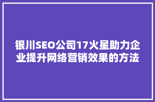 银川SEO公司17火星助力企业提升网络营销效果的方法