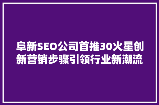 阜新SEO公司首推30火星创新营销步骤引领行业新潮流