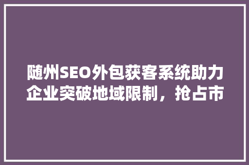 随州SEO外包获客系统助力企业突破地域限制，抢占市场先机