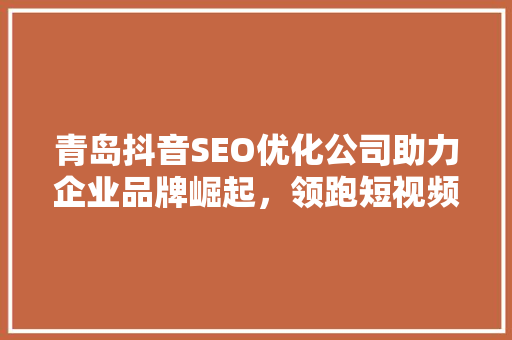 青岛抖音SEO优化公司助力企业品牌崛起，领跑短视频营销时代