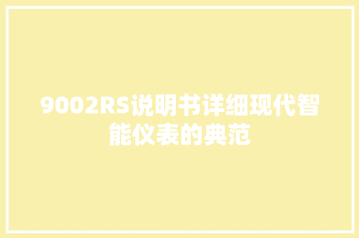 9002RS说明书详细现代智能仪表的典范