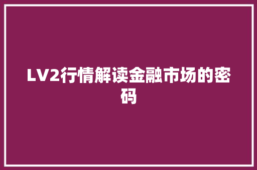 LV2行情解读金融市场的密码