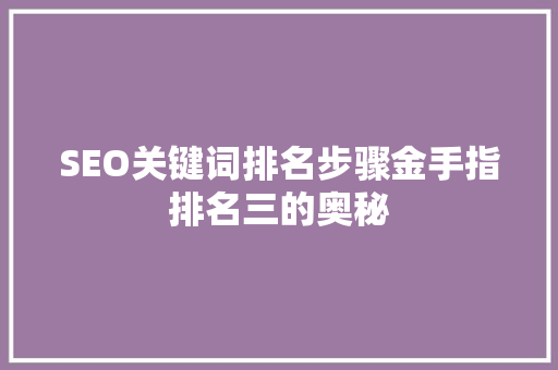 SEO关键词排名步骤金手指排名三的奥秘