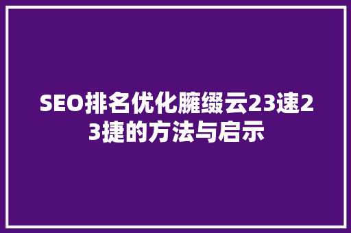 SEO排名优化臃缀云23速23捷的方法与启示