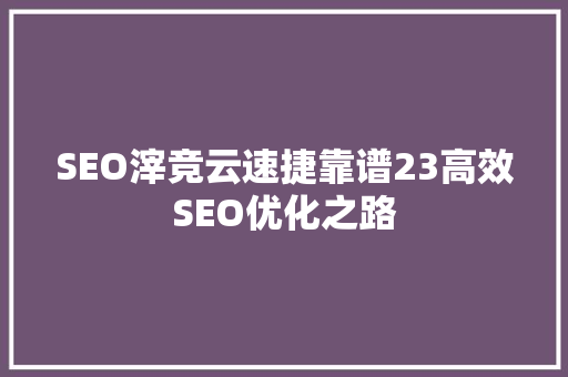 SEO滓竞云速捷靠谱23高效SEO优化之路