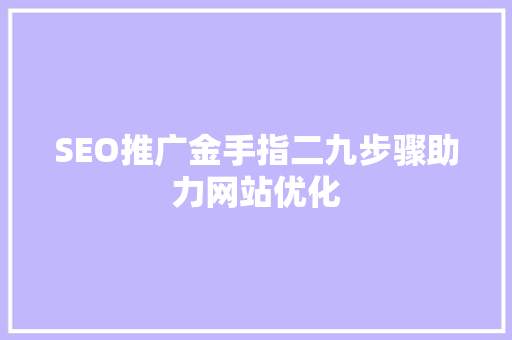 SEO推广金手指二九步骤助力网站优化