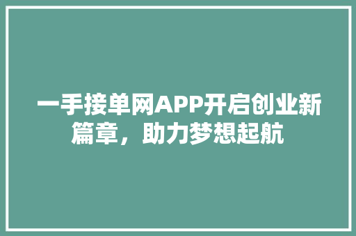 一手接单网APP开启创业新篇章，助力梦想起航