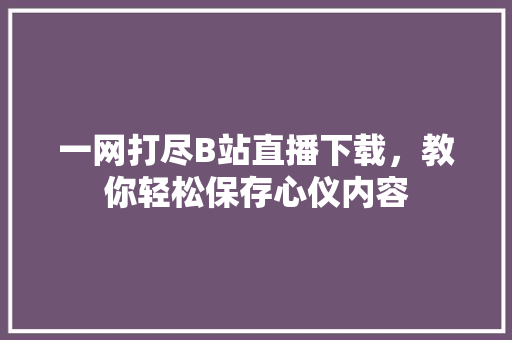 一网打尽B站直播下载，教你轻松保存心仪内容