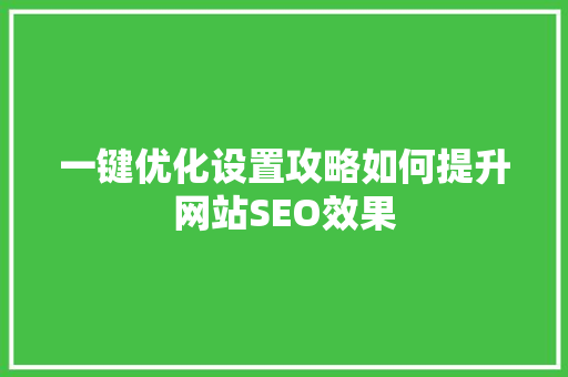 一键优化设置攻略如何提升网站SEO效果