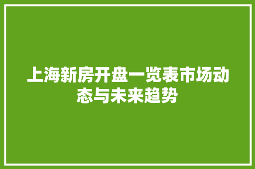 上海新房开盘一览表市场动态与未来趋势