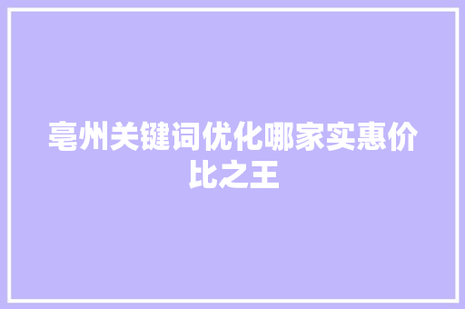 亳州关键词优化哪家实惠价比之王