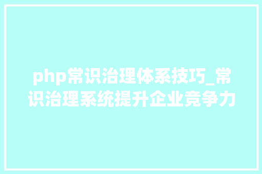 php常识治理体系技巧_常识治理系统提升企业竞争力的关键对象