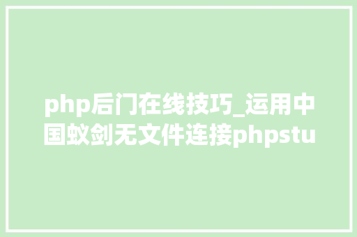 php后门在线技巧_运用中国蚁剑无文件连接phpstudy后门方法