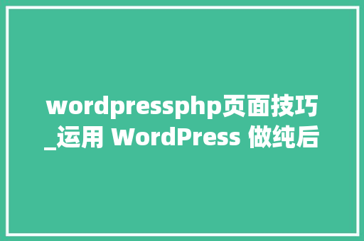 wordpressphp页面技巧_运用 WordPress 做纯后端和治理界面实现网站飞速打开