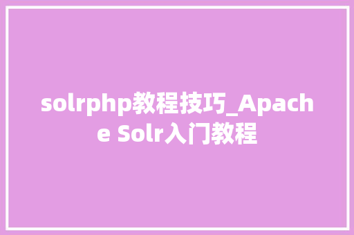 solrphp教程技巧_Apache Solr入门教程