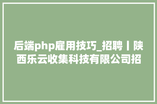 后端php雇用技巧_招聘丨陕西乐云收集科技有限公司招聘NET后端研发PHP开拓人员数名
