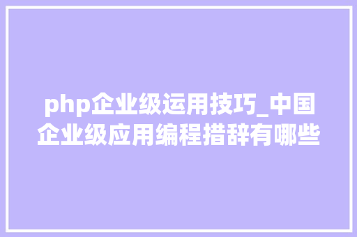 php企业级运用技巧_中国企业级应用编程措辞有哪些