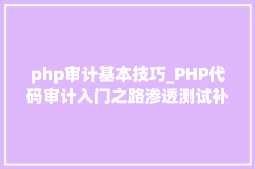 php审计基本技巧_PHP代码审计入门之路渗透测试补全篇
