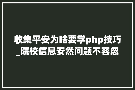 收集平安为啥要学php技巧_院校信息安然问题不容忽视这个专业起大年夜浸染