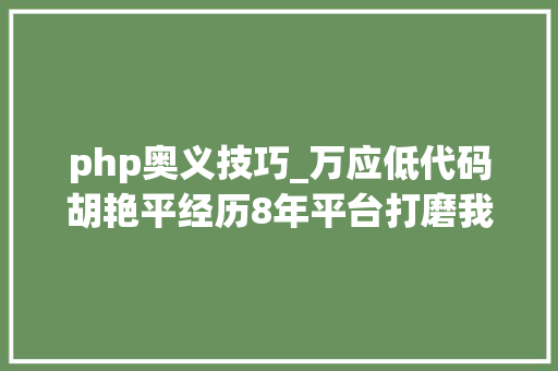 php奥义技巧_万应低代码胡艳平经历8年平台打磨我顿悟了低代码的本质奥义