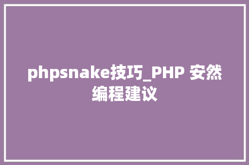 phpsnake技巧_PHP 安然编程建议
