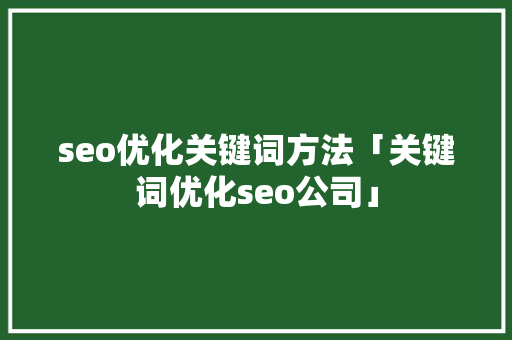 seo优化关键词方法「关键词优化seo公司」
