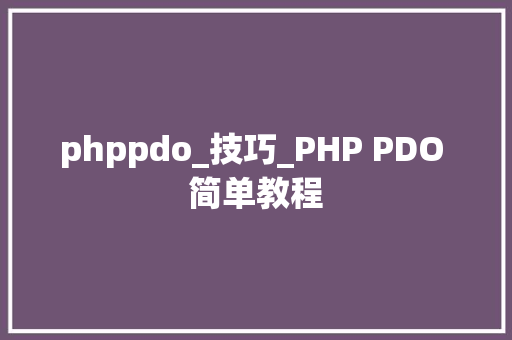 phppdo_技巧_PHP PDO 简单教程