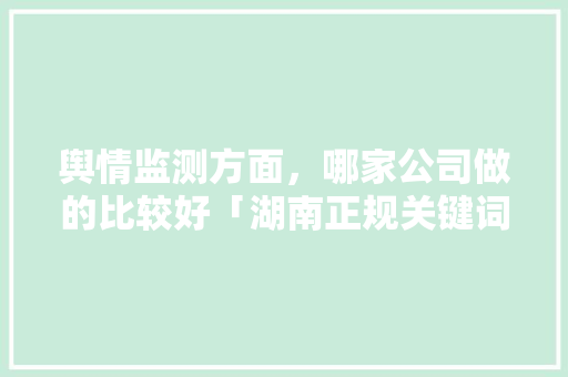 舆情监测方面，哪家公司做的比较好「湖南正规关键词优化首选」