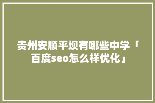 贵州安顺平坝有哪些中学「百度seo怎么样优化」