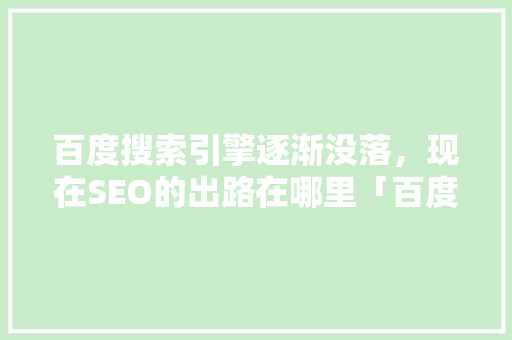 百度搜索引擎逐渐没落，现在SEO的出路在哪里「百度seo网络优化介绍怎么写」