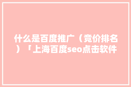 什么是百度推广（竞价排名）「上海百度seo点击软件」