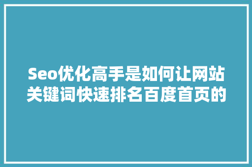 Seo优化高手是如何让网站关键词快速排名百度首页的「百度seo网站优化 网络服务」