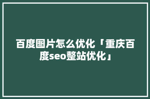 百度图片怎么优化「重庆百度seo整站优化」