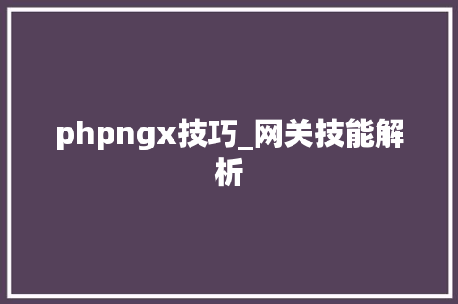 phpngx技巧_网关技能解析