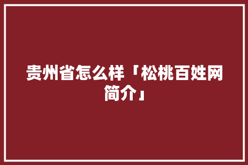 贵州省怎么样「松桃百姓网简介」