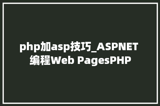 php加asp技巧_ASPNET 编程Web PagesPHP
